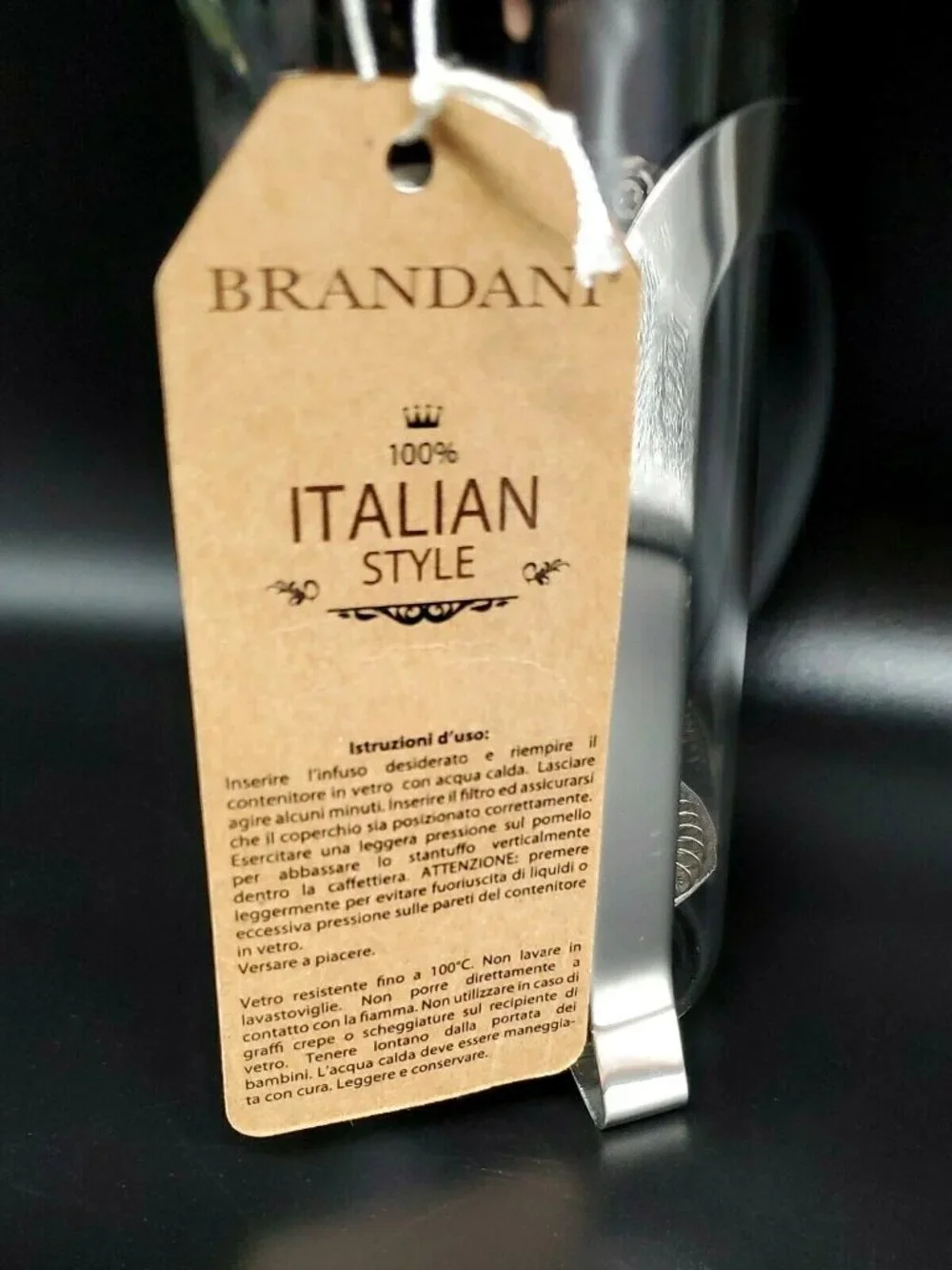 BRANDANI Coffee Tea French Press Stainless Steel Glass 100% Italian Style